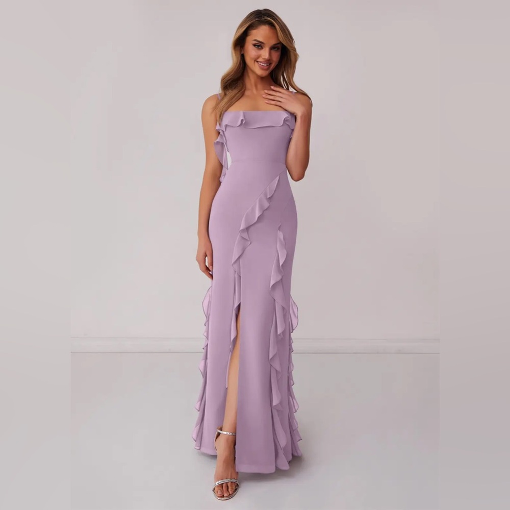 Azazie Lilac Ruffle Strapless Mermaid Wedding Dress